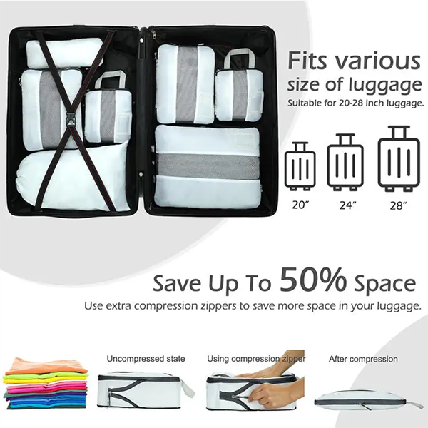 High Quality Reinforced Zippers Sturdy Fabric 6 Pcs Set Travel Luggage Organizer Packing Cubes