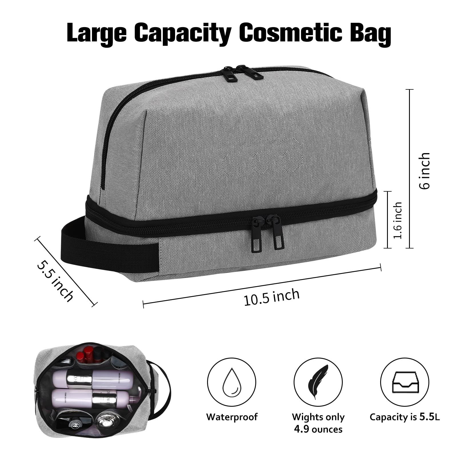 Travel Toiletry Bag Double Compartments Cosmetics Bag Toiletry Organizer Bag Hanging