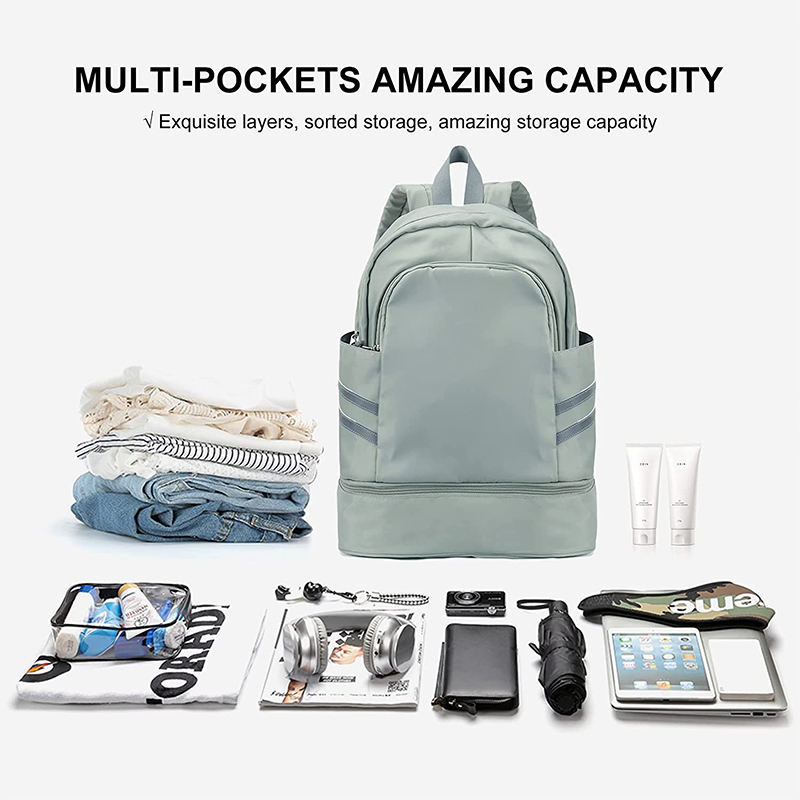 Custom women gym backpack with shoe compartment, large waterproof travel college school backpack bag