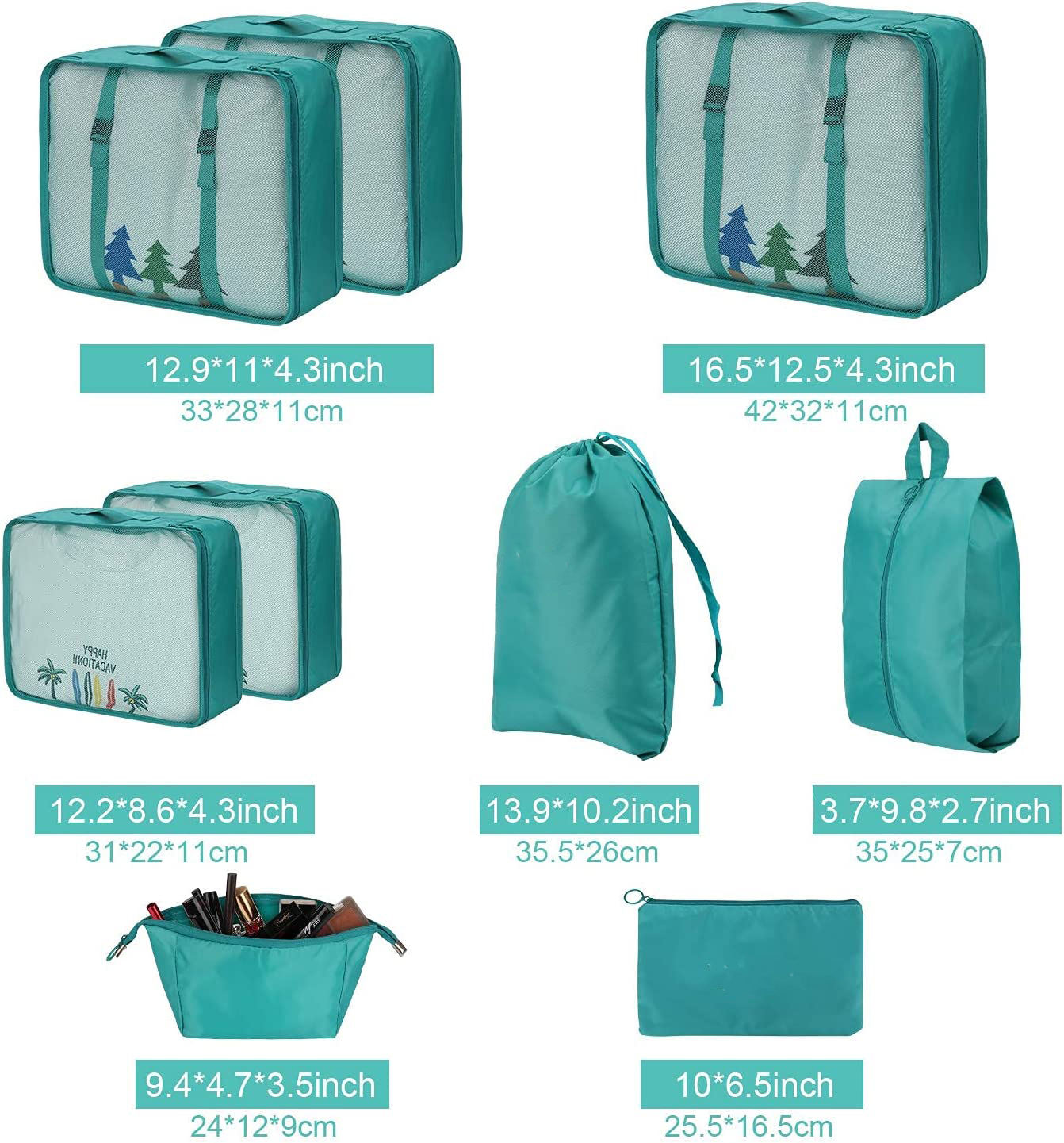 9 Pcs Waterproof Cosmetic Storage Bag Set Carry-on Suitcase Organiser Shoes Bags