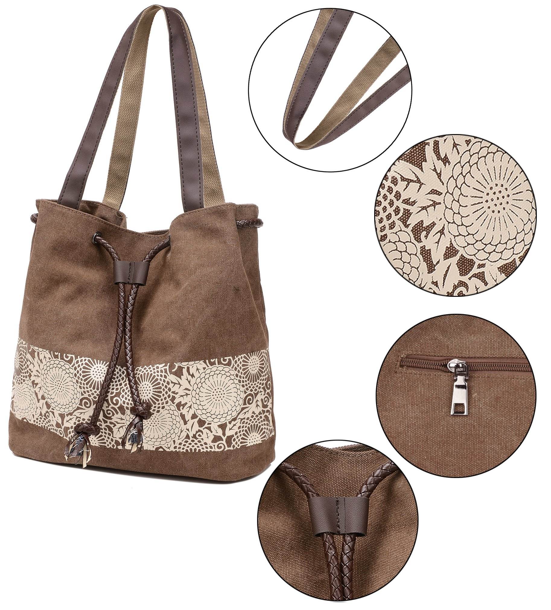Amazon's Hot Sales Canvas Handbag Women Shoulder Strap Drawstring Bag With Printed Shopping Bag