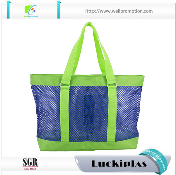 열려있는 정면 주머니를 가진 도매 분홍색 여자 핸드백 메시 바닷가 끈달린 가방