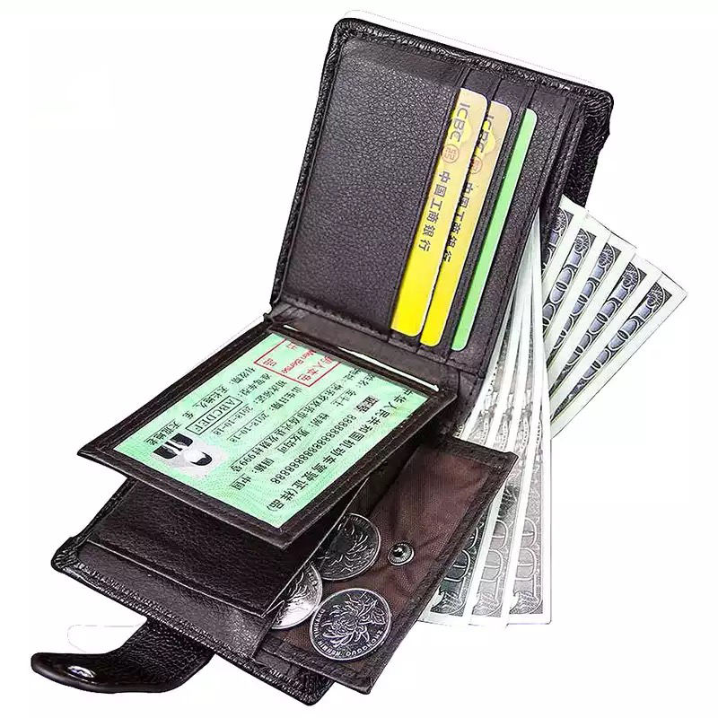 custom minimalist mens slim leather wallet rfid blocking bifold credit card holder brown money purse