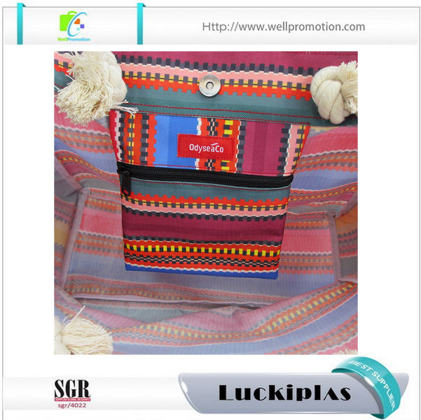 지퍼와 로프가 달린 패션 여름 캔버스 토트 비치 백