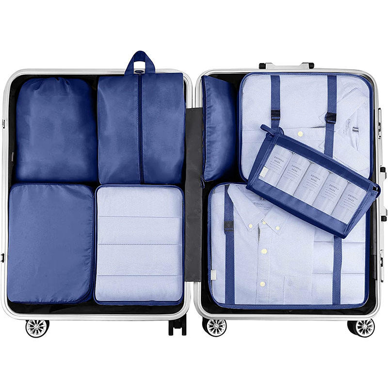 8 pcs pack travel luggage organizer kits clothes shoes storage mesh bag set compression packing cubes