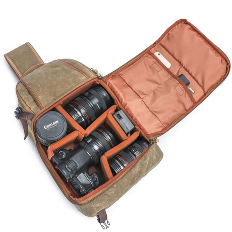 waterproof vintage padded camera sling backpack bag with removable inserts shockproof wax canvas camera case