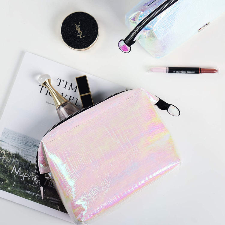 Fashion Laser PU Makeup Zipper Pouch Ladies Synthetic Leather Cosmetic Bag Traveling Make Up Bag