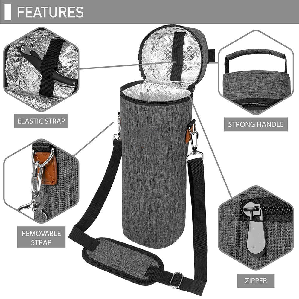 Custom Portable Single Bottle Wine Tote Cooler Bag with Shoulder Strap Insulated Padded Thermal Wine Carrier Bag for One Bott