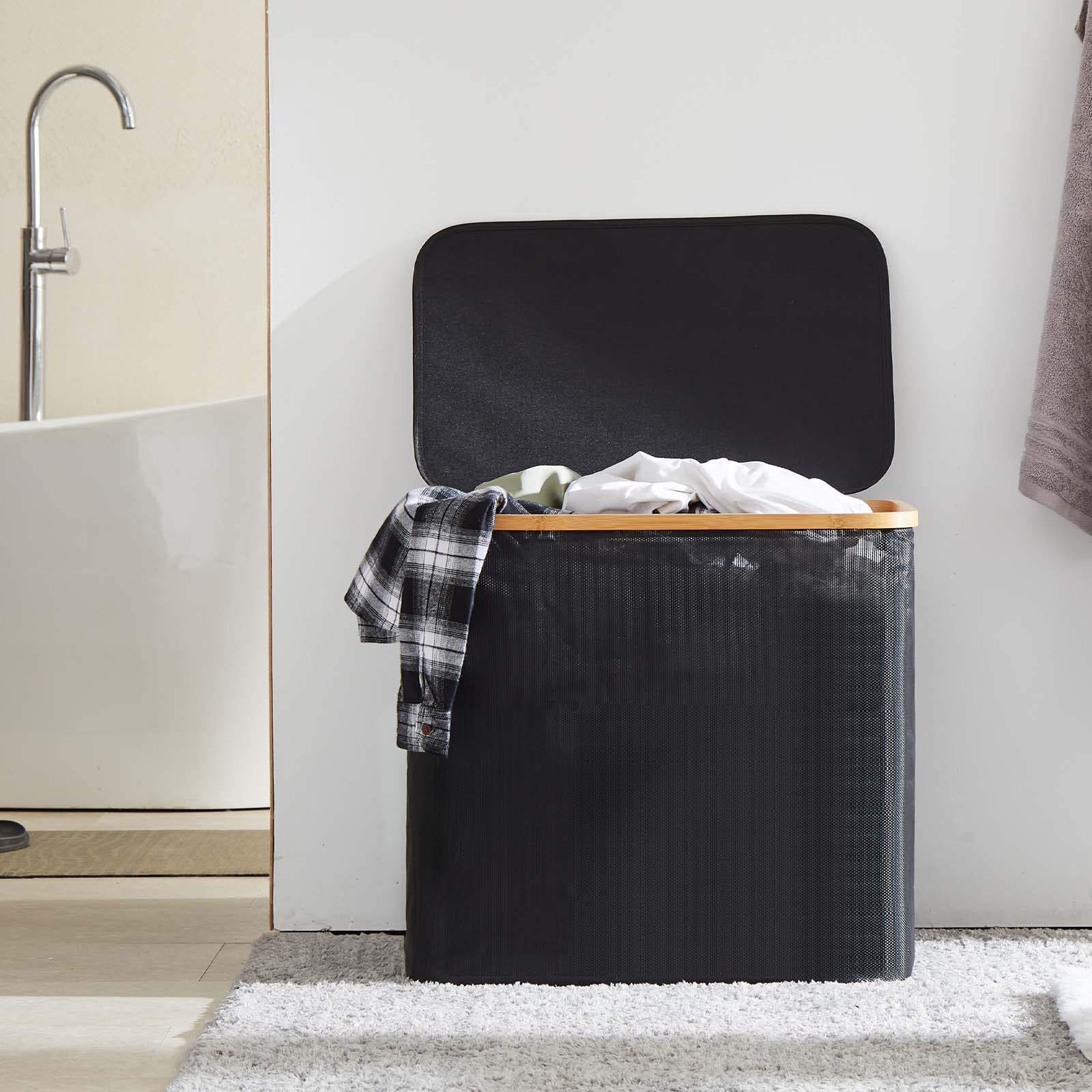 Eco friendly Laundry Hamper with Lid 90L Collapsible Dirty Clothes Basket with Handle Foldable Storage Bin for Bathroom