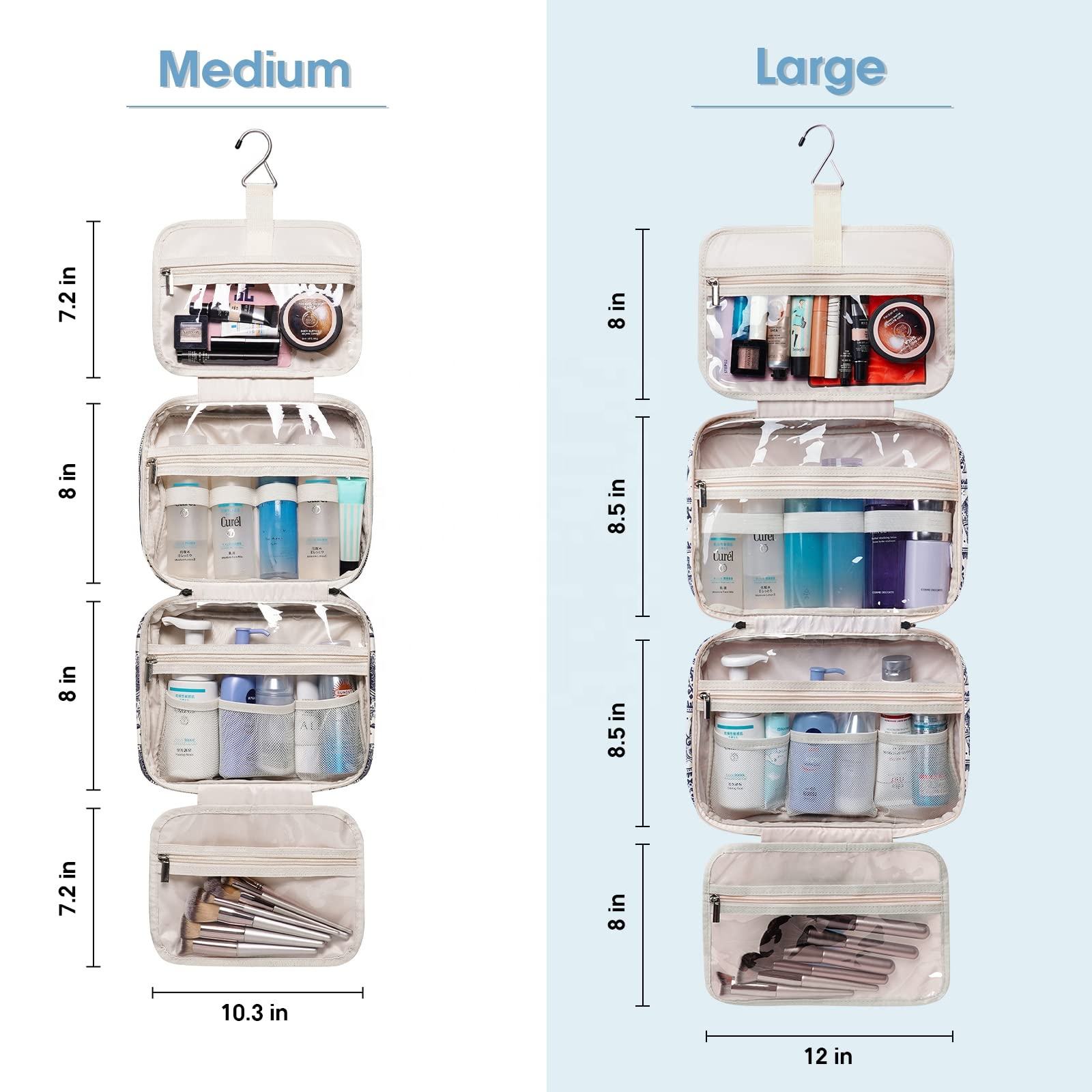 Custom Logo Hanging Full Printing Customize Make up Bag Larger Capacity Waterproof Cosmetic Bag Cases Travel Toiletry
