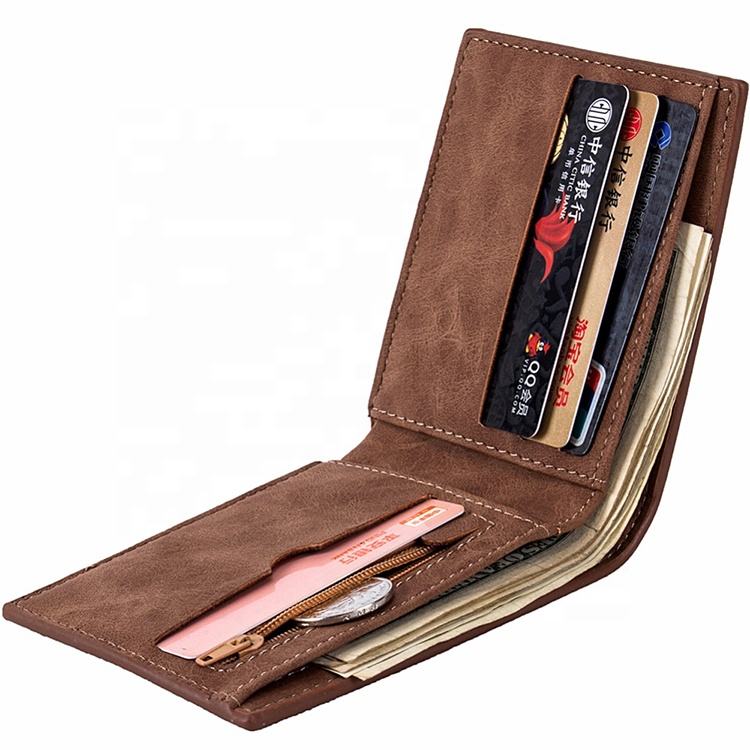 Men's vintage foldable soft quality PU leather short wallet credit card holder purse brown stylish