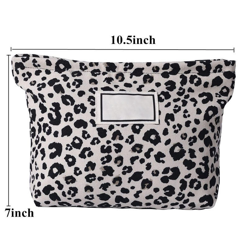Travel Canvas Beige Leopard Personalised Makeup Cosmetic Bags Zippered Make Up Pouch Bag Skincare Toiletry Organizers