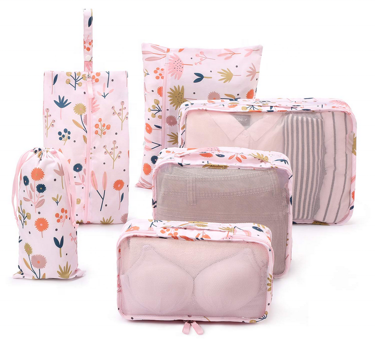 durable full printing lightweight outdoor travel packing cubes set ladies multi-function portable cloth packing cubes organizer