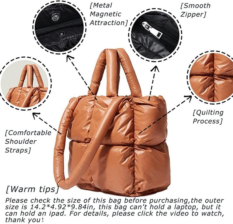 Custom Logo Nylon Metallic Puffer Tote Quilted Bag 2022 Small Puffer Chic Designer Bags Women Handbags