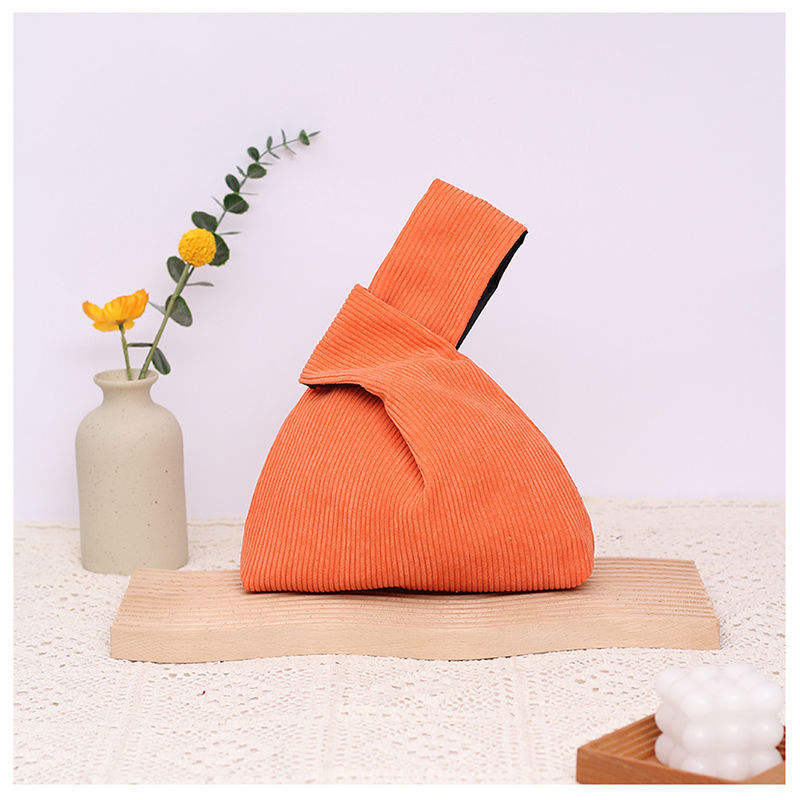 Ladies girls women Japanese custom corduroy gift purse shopping handbag wrist knot bag