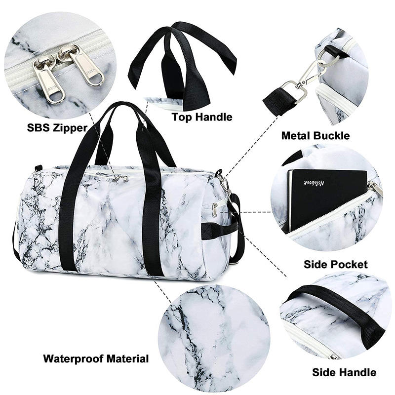 Wholesale Custom Marble Printing Polyester Fitness Gym Sport Bag Women Duffle Bag