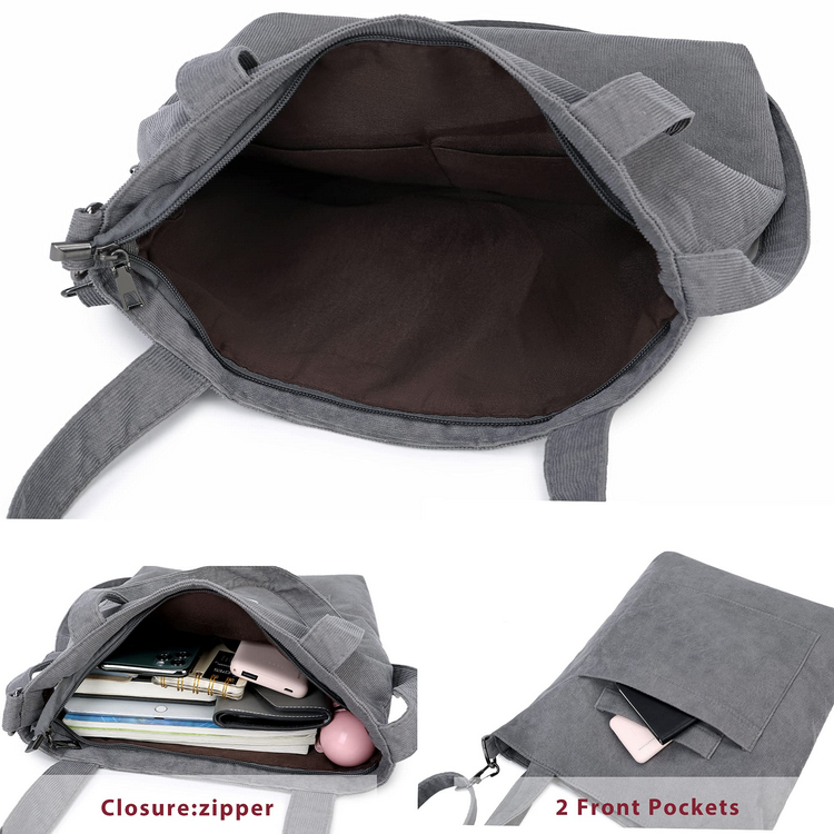 Lightweight Eco-friendly Soft Corduroy Women's Tote Bag Durable Casual Handbags for Girls Travel Shopping Work School