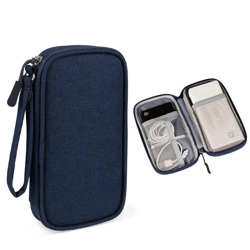 multi function double layer pink electronics travel organizer bag for charging cable power bank usb flash drive and hard drive