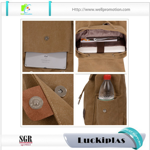 빈티지 캔버스 졸라매는 끈 배낭 가방, 하이킹 배낭 배낭