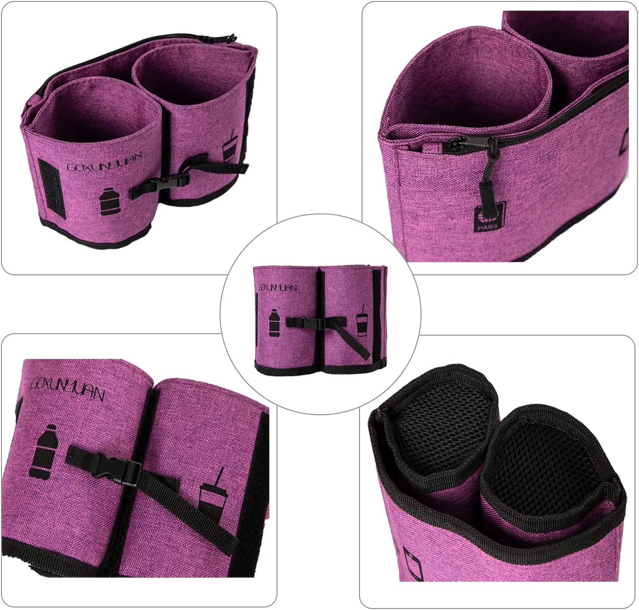 Luggage Travel Cup Holder Drink Caddy Bag Hold Two Coffee Mugs Fits Roll on All Suitcase Handles Portable Universal Traveler Accessory for Men Women Purple