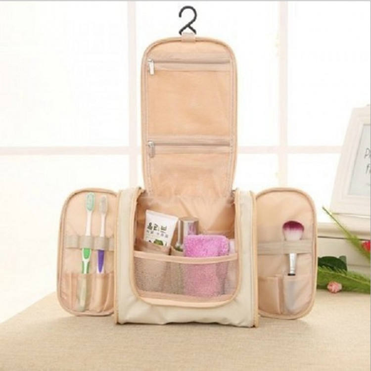 water resistance foldable portable designer lightweight simple easy access zipper polyester travel makeup cosmetic bag
