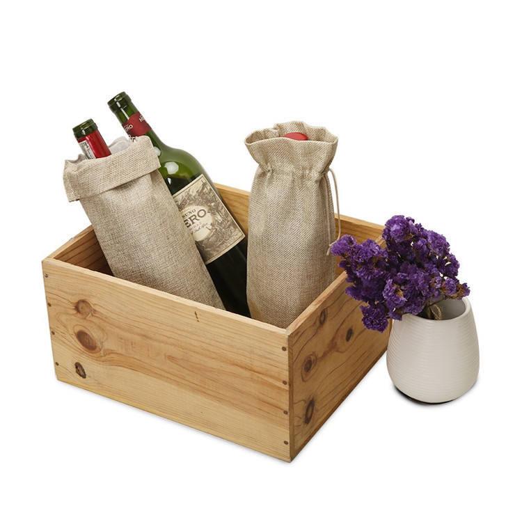 와인 애호가 최고의 선물을위한 10pcs 친환경 사용자 정의 로고 졸라 매는 끈 황마 와인 가방