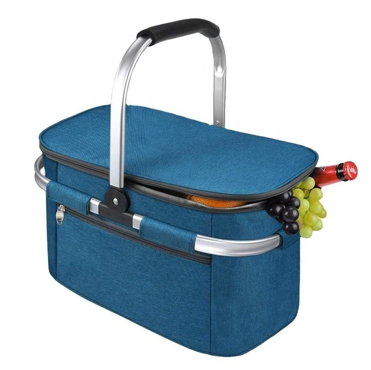 26L Large Capacity PEVA Lining Insulated Picnic Bag Portable Beach Drink Food Delivery Cooler Basket