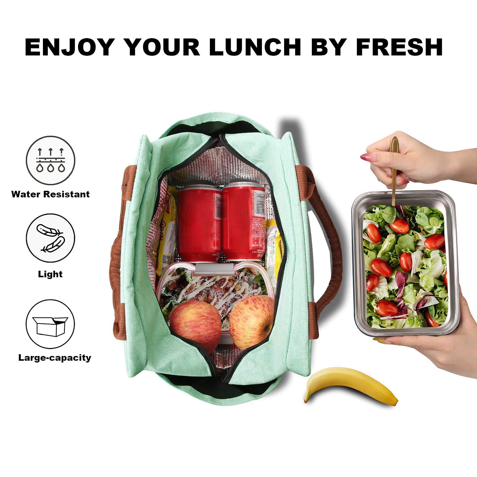 Reusable Durable Women thermal cooler Insulated Lunch Box Large Cooler Tote bag for Travel Picnic