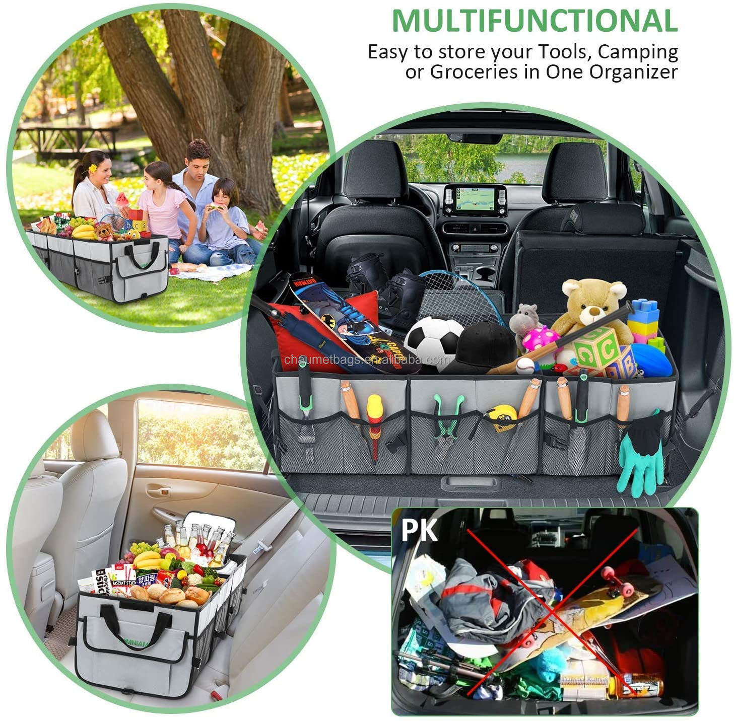 Amazon Hot Deals Multifunctional Portable Large Capacity Storage Car Trunk Organizer Foldable with Cooler Bag
