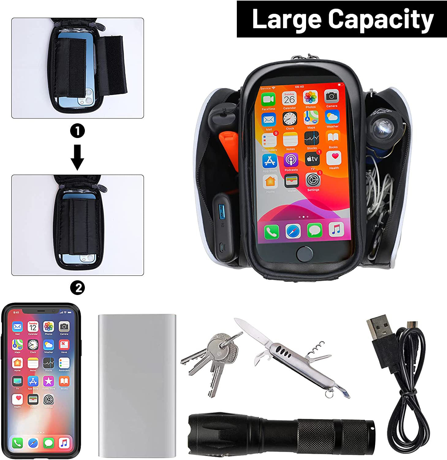 Bike Phone Front Frame Bag - Waterproof Bicycle Top Tube Cycling Phone Mount Pack Phone Case