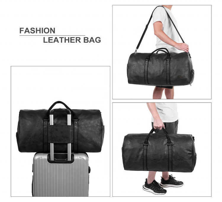 waterproof leather travel bag with shoe compartment large space men handle carry on weekend gym duffel bag