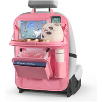 Car Back Seat Organizer with Trash Can PU Leather Car Storage Organizer with Foldable Table Tray Touch Screen Tablet Holder