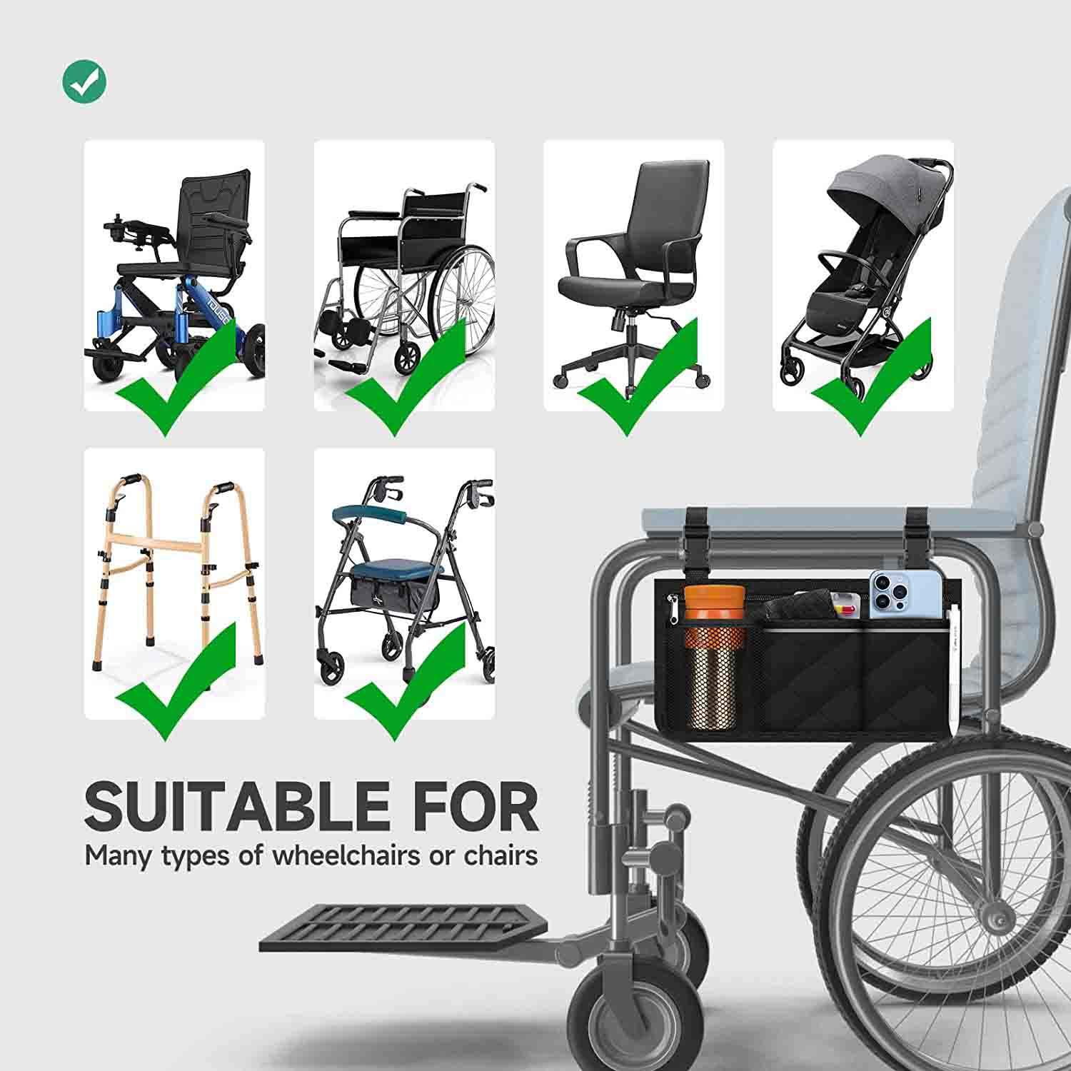 Travel Side Walker Double-sided Attachment Wheelchair Pouch Organizer Tote Bag For Seniors Or Elderly