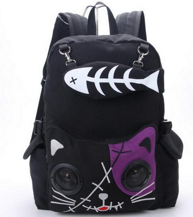 소녀를 위한 캔버스 노트북 노트북 학교 스피커 배낭 사이클링 배낭