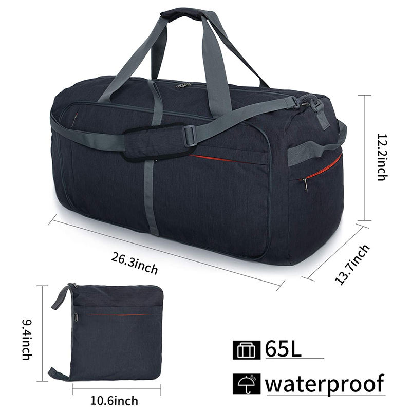 high quality large foldable duffle travel bags 65L weekender bag with shoes compartment lightweight sport gym bag