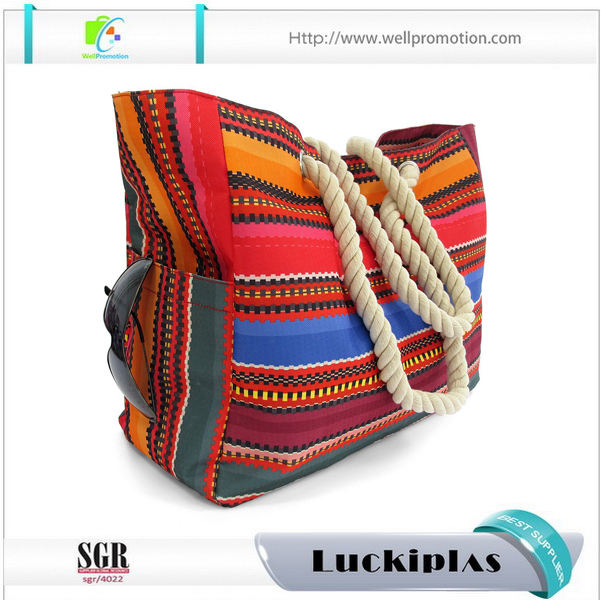 지퍼와 로프가 달린 패션 여름 캔버스 토트 비치 백