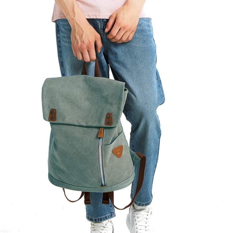 Multipockets Large Urban Vintage Waxed Canvas Backpack College School Travel Laptop Rucksack Kinder with Side Bottle Pockets