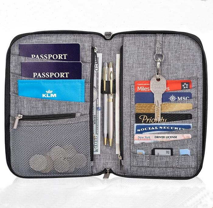Custom RFID Blocking Travel Passport Card Holder Wallet Family Documents Organizer Bag Pouch