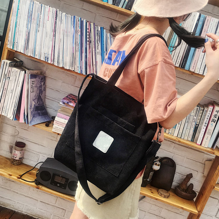 Eco-friendly Canvas Cotton Quilted Lady Shoulder Tote Bag Portable Large Space Reusable Utility Canvas Tote Bag