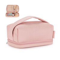 Large Capacity Double Layer Travel Brush Compartment Makeup Bag for Women Makeup for Bathroom Portable Pink Cosmetic Bag