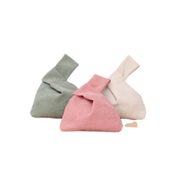 Ladies girls women Japanese custom corduroy gift purse shopping handbag wrist knot bag