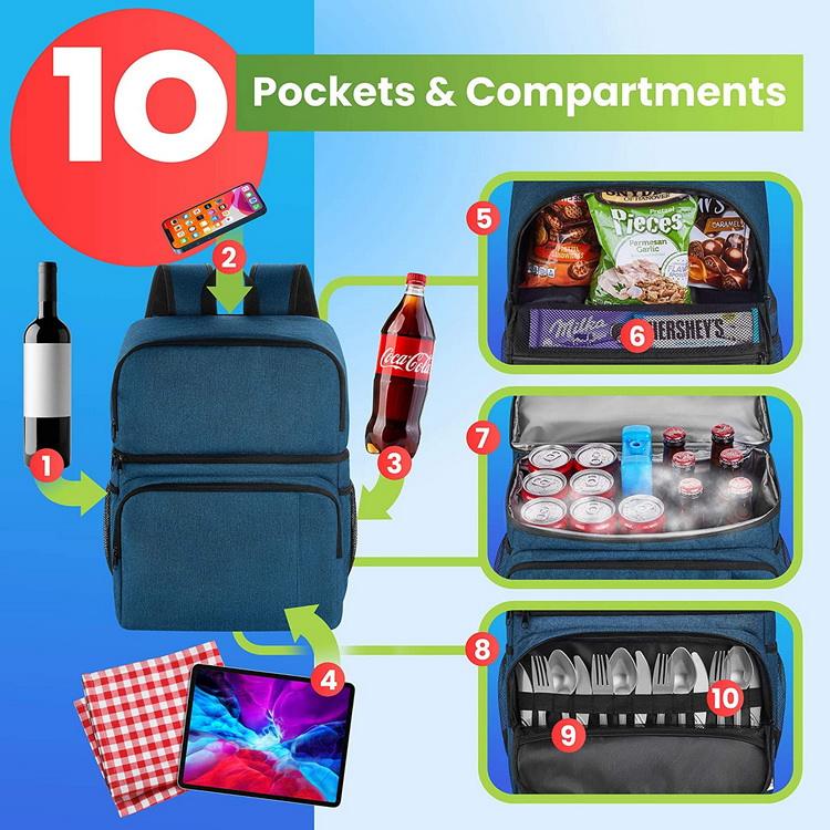 Factory price leakproof recycled polyester backpack cooler bag insulated waterproof double layer design lunch bag picnic