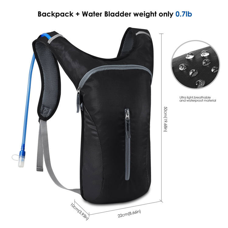 수화 팩, 초경량 워터 백팩에는 하이킹 라이딩 캠핑 사이클링을위한 BPA 무료 물 방광이 포함되어 있습니다.