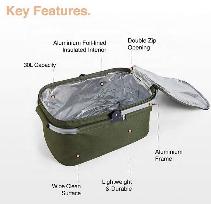 Large Capacity Portable Beach Cooler Bag Collapsible Picnic Thermal Insulated Basket Bag