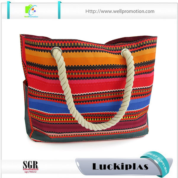 지퍼와 로프가 달린 패션 여름 캔버스 토트 비치 백