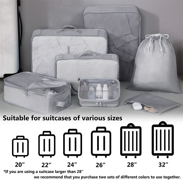 7 piece set toiletry shoes suitcase storage organizer bag portable travel lightweight packing cubes compression