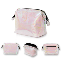 Fashion Laser PU Makeup Zipper Pouch Ladies Synthetic Leather Cosmetic Bag Traveling Make Up Bag