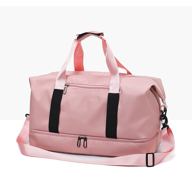 Outdoor hand held wholesale designer waterproof durable sport gym travel pink duffle tote bag with shoe compartment
