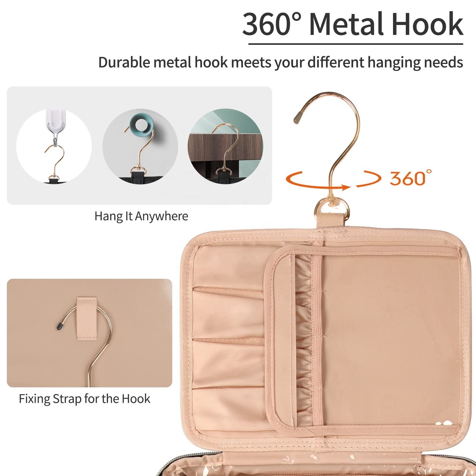 Eco-friendly Wholesale Black Large Capacity Makeup Pouch Bag Foldable Multi Compartment Travel Cosmetic Packing Bag with Hanger