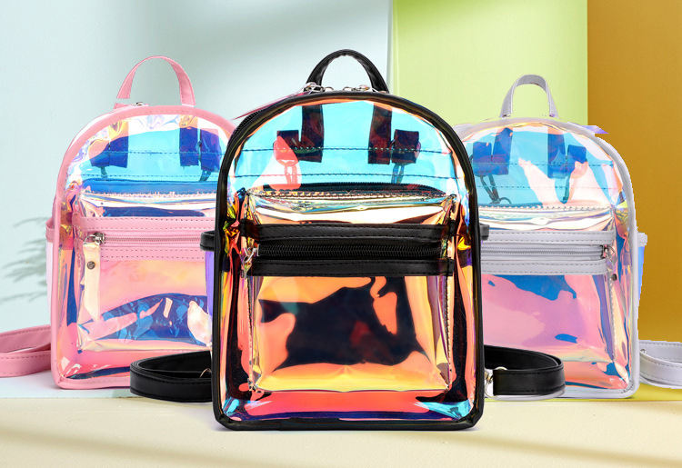 Customized Cute Clear Children's Backpack Girls PVC Bag Transparent Bagpack Girls Mini Holographic Backpack with Leather Pouch